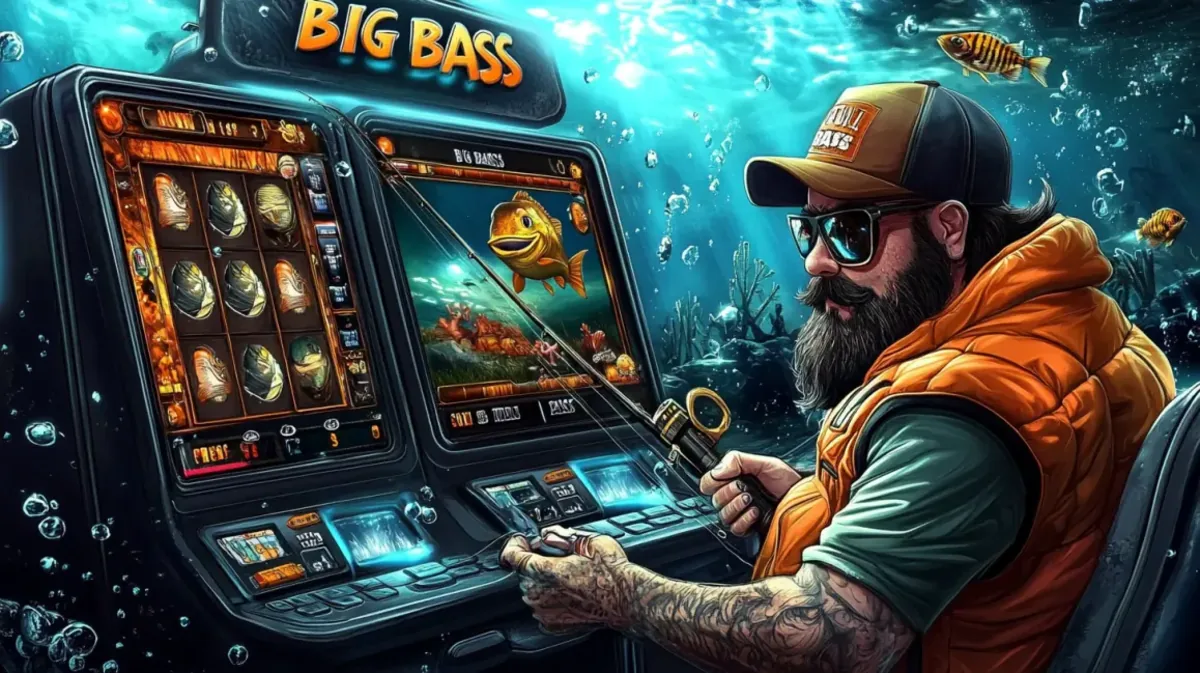 banglabet88-এ সানগ্লাস পরা দাড়িওয়ালা একজন জেলে Big Bass নামক একটি আরকেড-গেম খেলছেন। মেশিনের স্ক্রিনে সমুদ্রে মাছ ধরা থিমটি ফুটে উঠছে।
